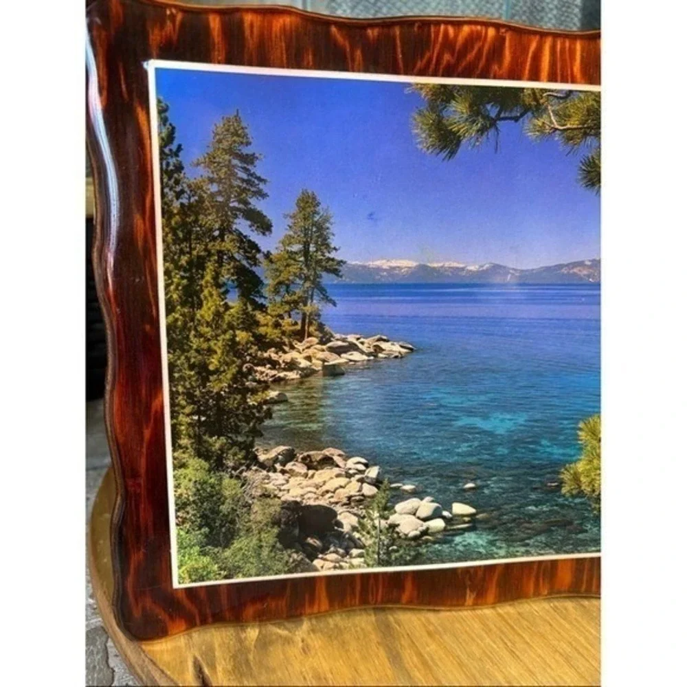 Vintage Lake Tahoe Mountains Landscape Art Print Glossy Wood 70/80s‎ 12